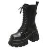 9CM Chunky Platform Ankle Boots Women 2025 New Autumn Winter Motorcycle Boots Woman Thick Bottom Non Slip Leather Combat Boots