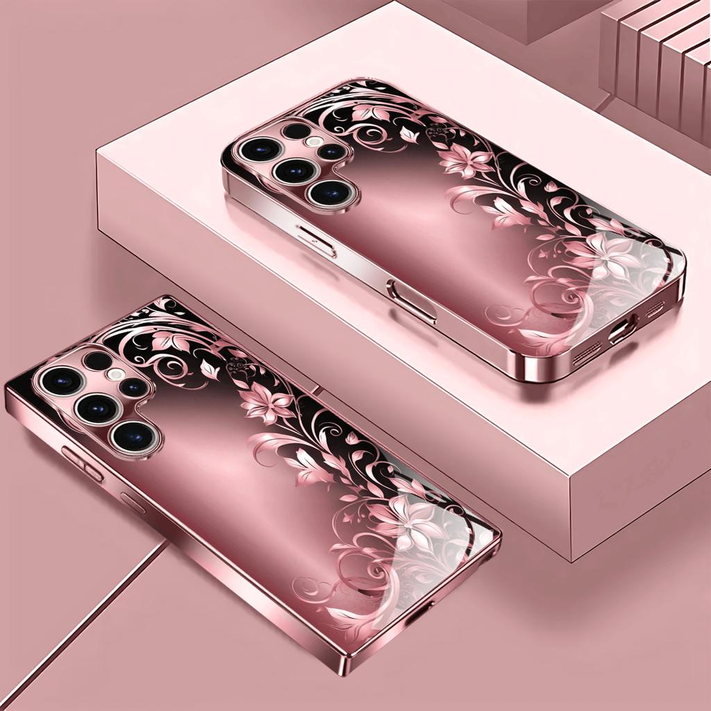 Rose gold Floral pattern Exquisite PhoneCase Glass PhoneCase for Samsung Galaxy S26 S25 S24 S23 S22 FE Ultra Plus Dropresistant