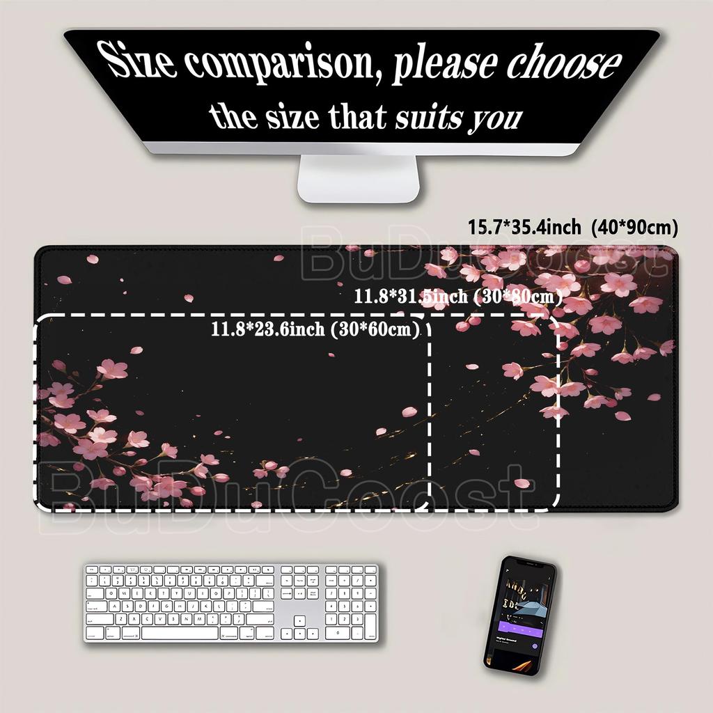 cartoon Mouse Pad Sakura Flower Cherry Blossom Non-Slip base Rubber Anime Gaming Mousepad overlock PC Office HD printing DeskMat