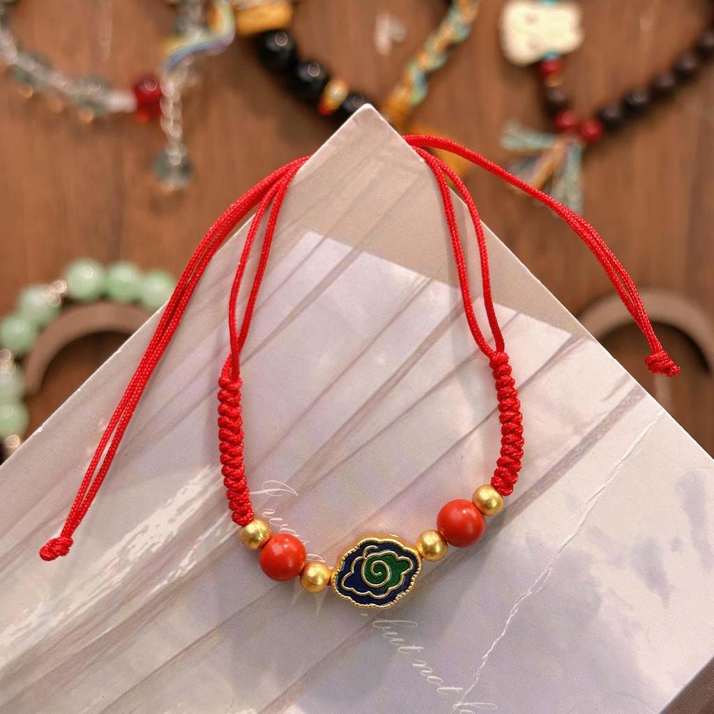 New Year Wealth God Adjustable Red Rope Bracelet - Chinese Style Student Hand Ornament