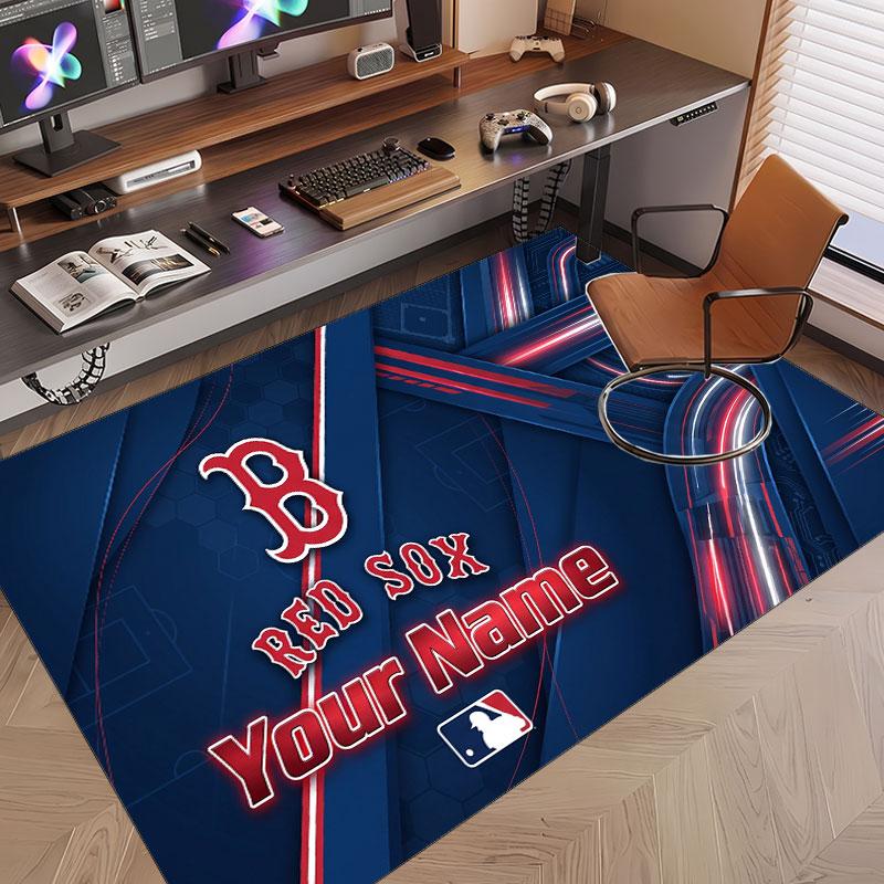 Custom Rug Boston Red Sox Pattern Print Name Text Soft Non‑Slip Floor Carpet for Home Indoor Decoration
