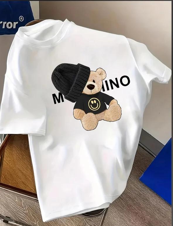 

T-shirt crew neck with soft and comfortable spring and summer women s casual teddy bear letter print 4XL