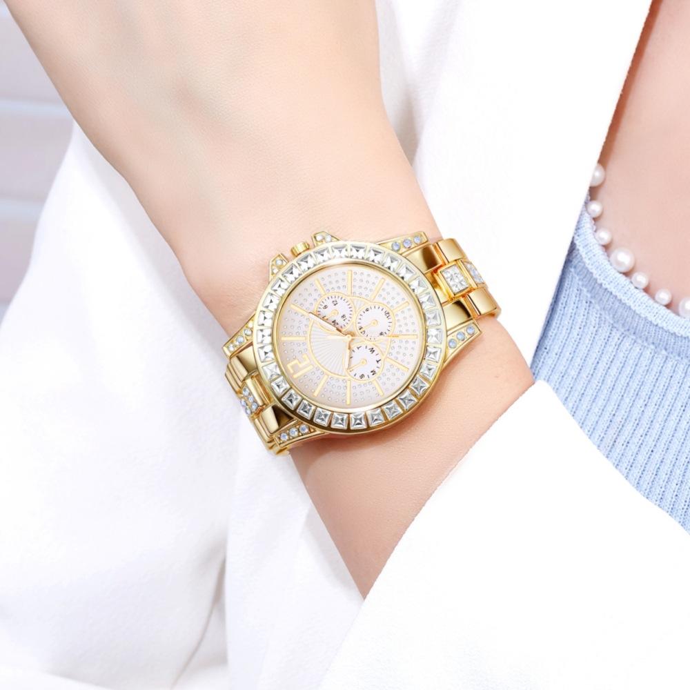 Watch Women'S Fashion Large Dial Colored Diamond Decoration Three-Eye Decoration Women'S Watch