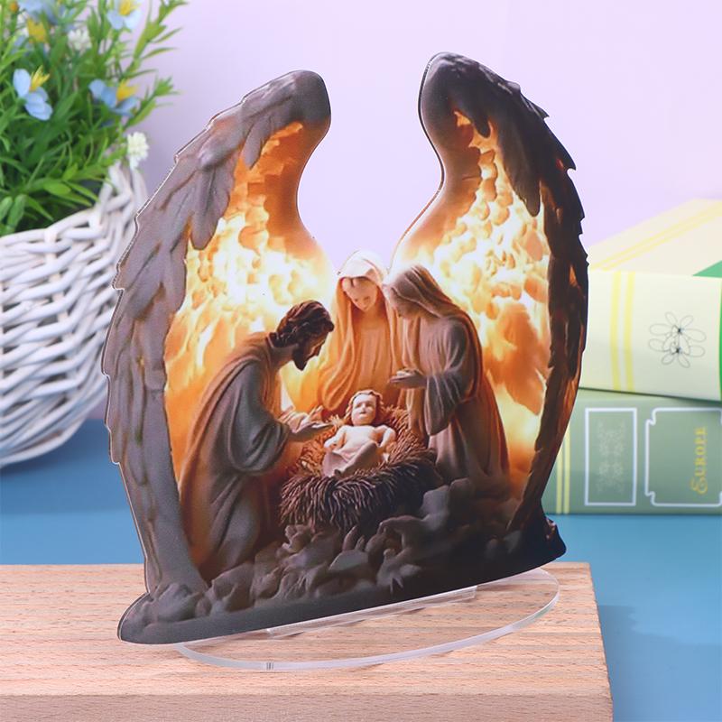 1Pcs Christmas Nativity Scene Figurine Figure Collectible Decorative Statue Centerpiece Holy Family Acrylic Sign Outdoor Gadgets