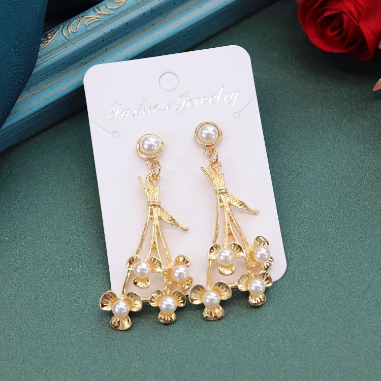 National Style Celebrity Light Luxury Pearl Stud Earrings Women's Versatile Retro Long Fringed Earrings Baroque Temperament Elegant Earrings