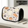 1pc Large Capacity Thickened Oxford Flip Top Pencil Case Suitable for School & Office, Double Layer Zipper Multifunctional Storage Bag with Ghosts/Pum
