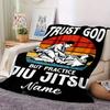 Trust God Jiu Jitsu Sunset Scene Blanket With Customizable Name Four Seasons Comfortable Shawl Blanket Suitable For Home Travel Camping Office