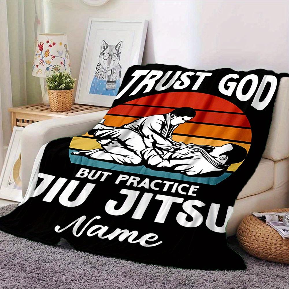Trust God Jiu Jitsu Sunset Scene Blanket With Customizable Name Four Seasons Comfortable Shawl Blanket Suitable For Home Travel Camping Office