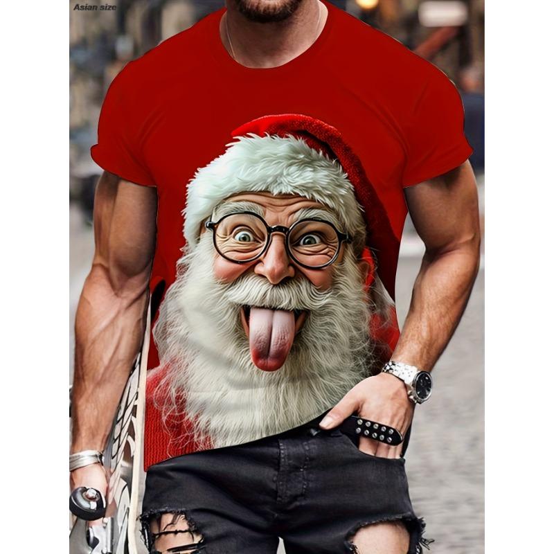 Herren Weihnachts-T-Shirt mit Weihnachtsmann & Schneemann Print, Festliches Oberteil, Lustiges Freizeit-T-Shirt, Perfektes Geschenk für den Weihnachtswichtel