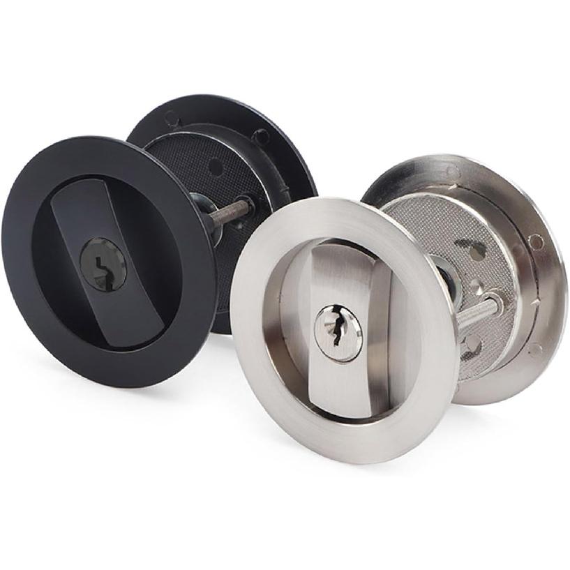 Pocket Door Lock Privacy Round Pocket Door Hardware Sliding Pocket Door Lock for Bed/Bath/Barn Pocket Door Latches Project, Silver