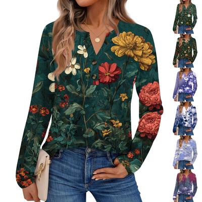 Women's Printed Long Sleeve Shirts Elegant Casual Tops Trendy Shirts Tops
