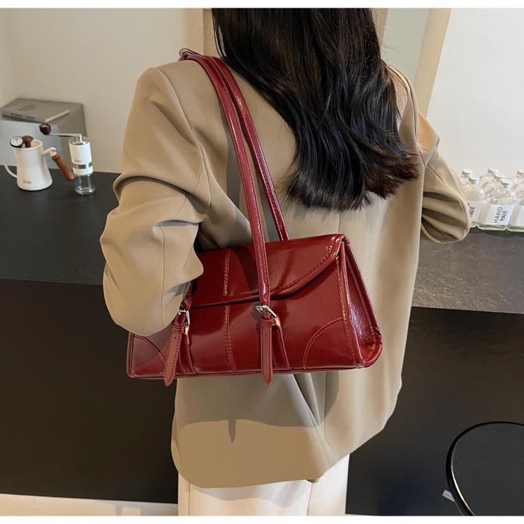 Vintage PU Leather Belt Shoulder Bags for Women Solid Color Ladies Luxury Underarm Bags Simple Casual Tote Female Handbags