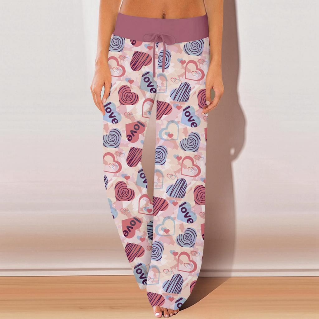 Womens Pajama Pants Sleepwear Casual Drawstring Elastic Waist Pants Comfy Straight Yoga Loose Trousers