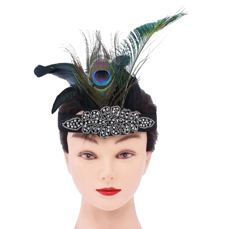 1920s Flapper Headband,Vintage Feather Crystal Headband,20s Headpiece Hair Accessories for Gatsby Prom,Wedding,Carnival