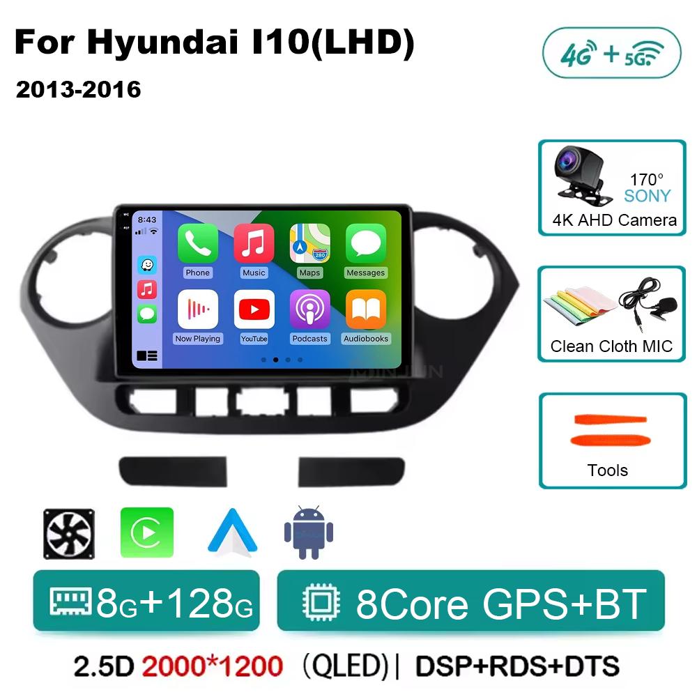 Android 14 For Hyundai I10 2 2013 -2018 LHD 2K QLED Stereo Car Radio Multimedia Video Player GPS CarPlay Auto 4G+WIFI Navigation