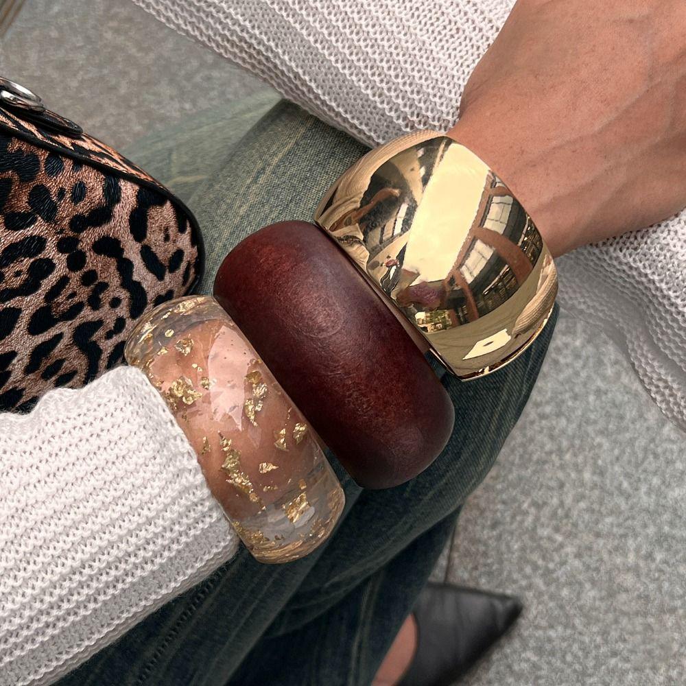 Vintage Chunky Bracelets Women Texture Wood Hand Ring Temperament Resin Exaggerate Bangles  Gift