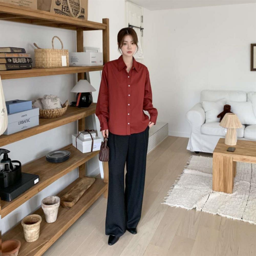 New Arrivals Open Run Women Loose Fit Solid Color Cotton Classic Shirt