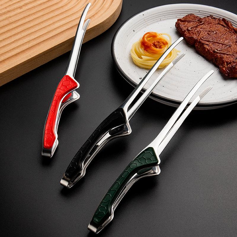 Stainless Steel Kitchen and Barbecue Tongs with Anti Slip Handle, Barbecue Accessories, Self- Restaurant Tools