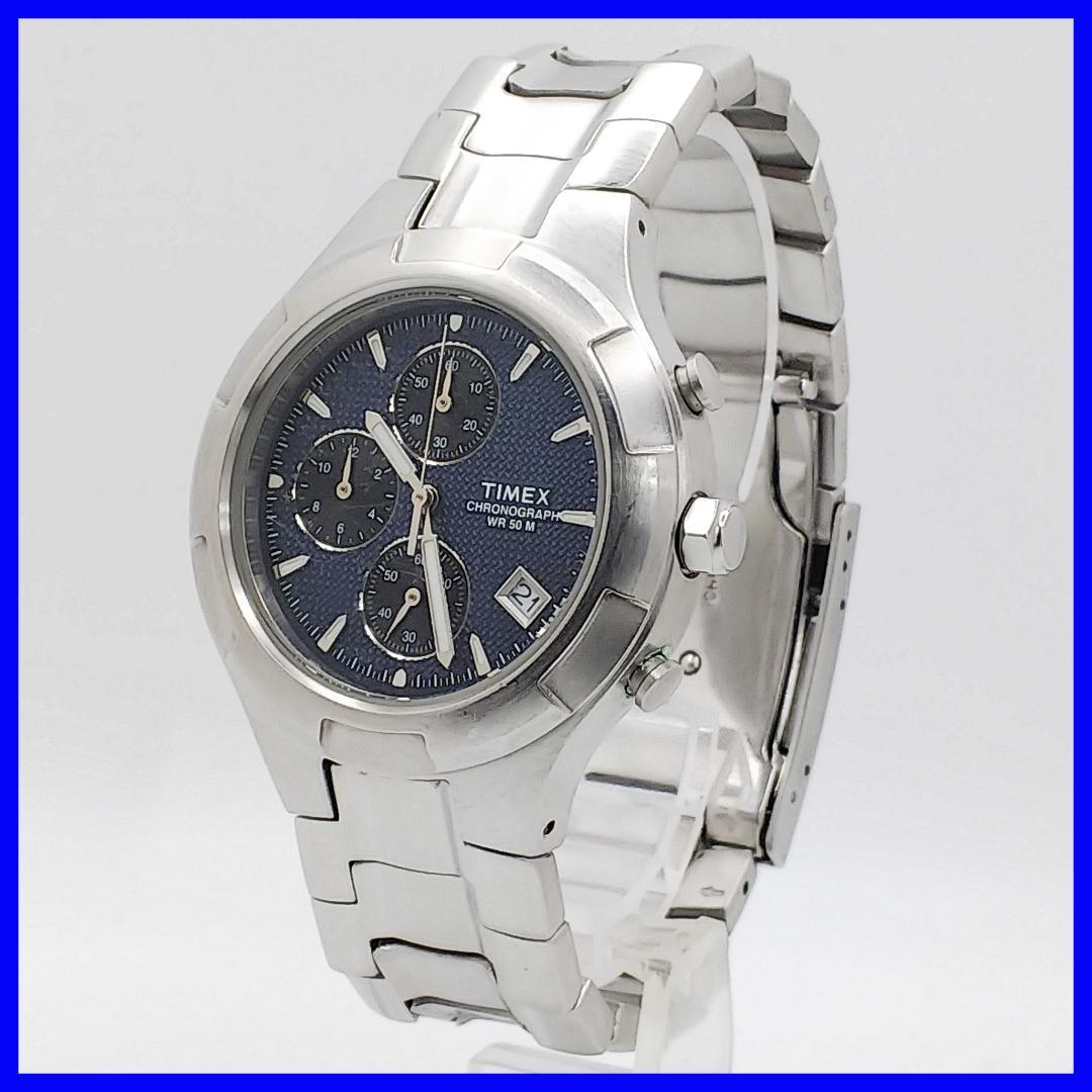 Used 1110 [New battery] TIMEX Chronograph Navy Dial Men s Watch