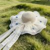 Summer Straw Hat With Lace Bow And Wide Brim For Sun Protection And Beach Vacation