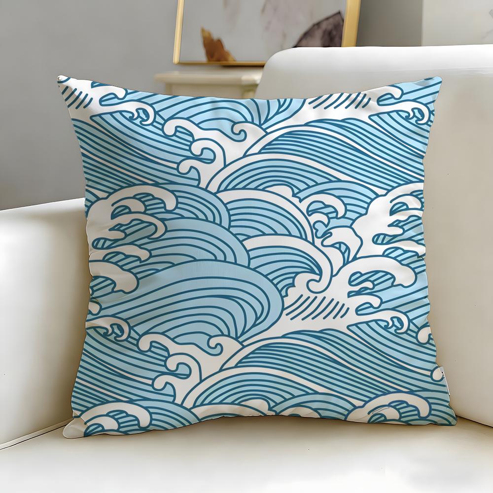 Wave Pattern Cushion Cover Soft EasyWash Pillow Case Versatile for Couch Bed Travel and Office