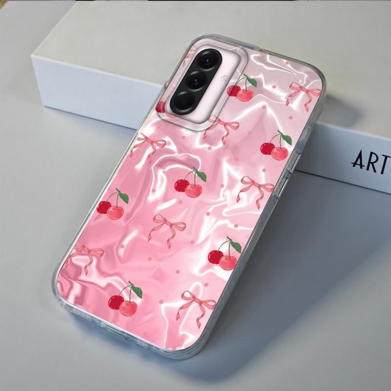 Pink Cherry Bow Leopard Girls Case For Samsung Galaxy A56 A16 A26 A36 A06 A55 A35 A25 A15 A12 A32 A54 S24 S25 S22 S23 FE Cover