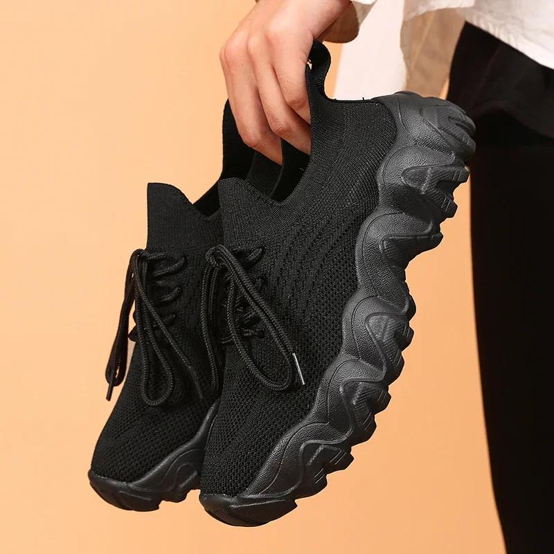 Women's Vulcanized Shoes Size 35-42 Breathable Knitted Upper Soft Sole Comfortable Walking Shoes for Outdoor Daily Use Sneakers