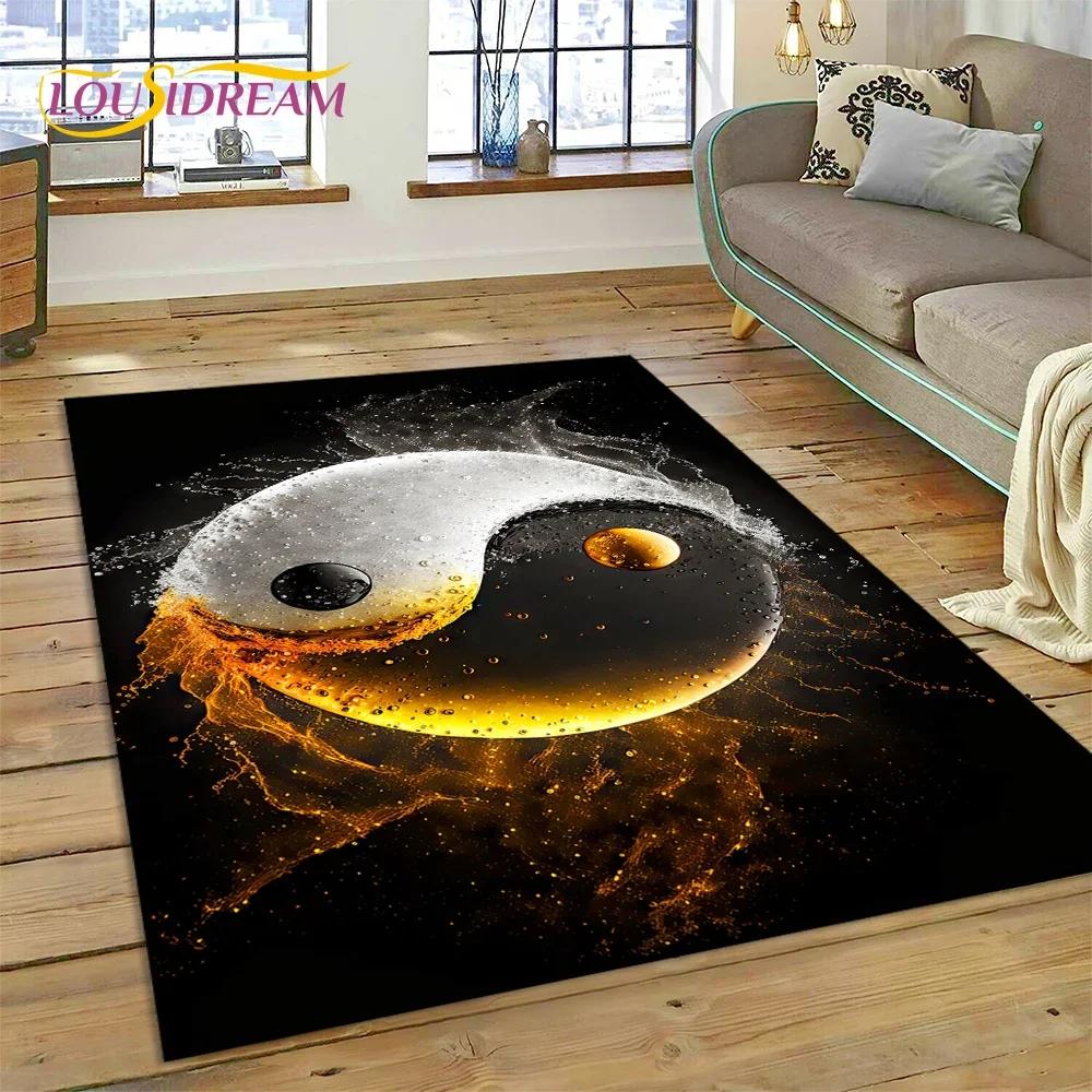 Alfombra Alfombrilla Decorativa 3D Yin Yang Naturaleza China Tai Chi Bagua para Decoración de Sala de Estar Dormitorio, Antideslizante para Sofá Felpudo Regalo