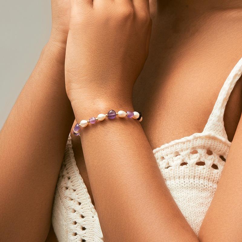 Freshwater Pearl Purple Natural Stone Elegant Women Bracelet