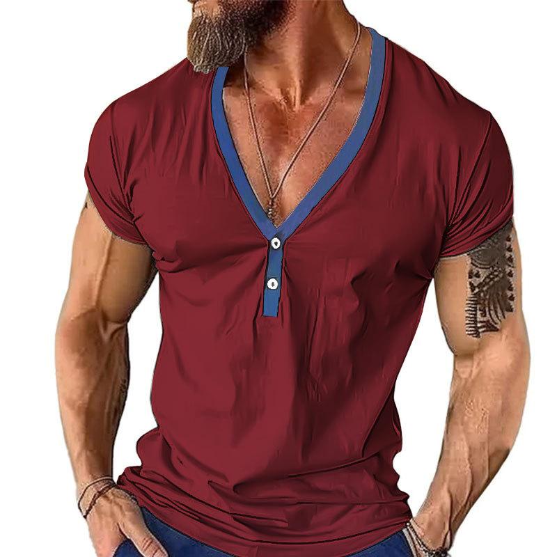 Summer New Men's Versatile Design T-shirts Loose Casual Color Matching Temperament Short Sleeves