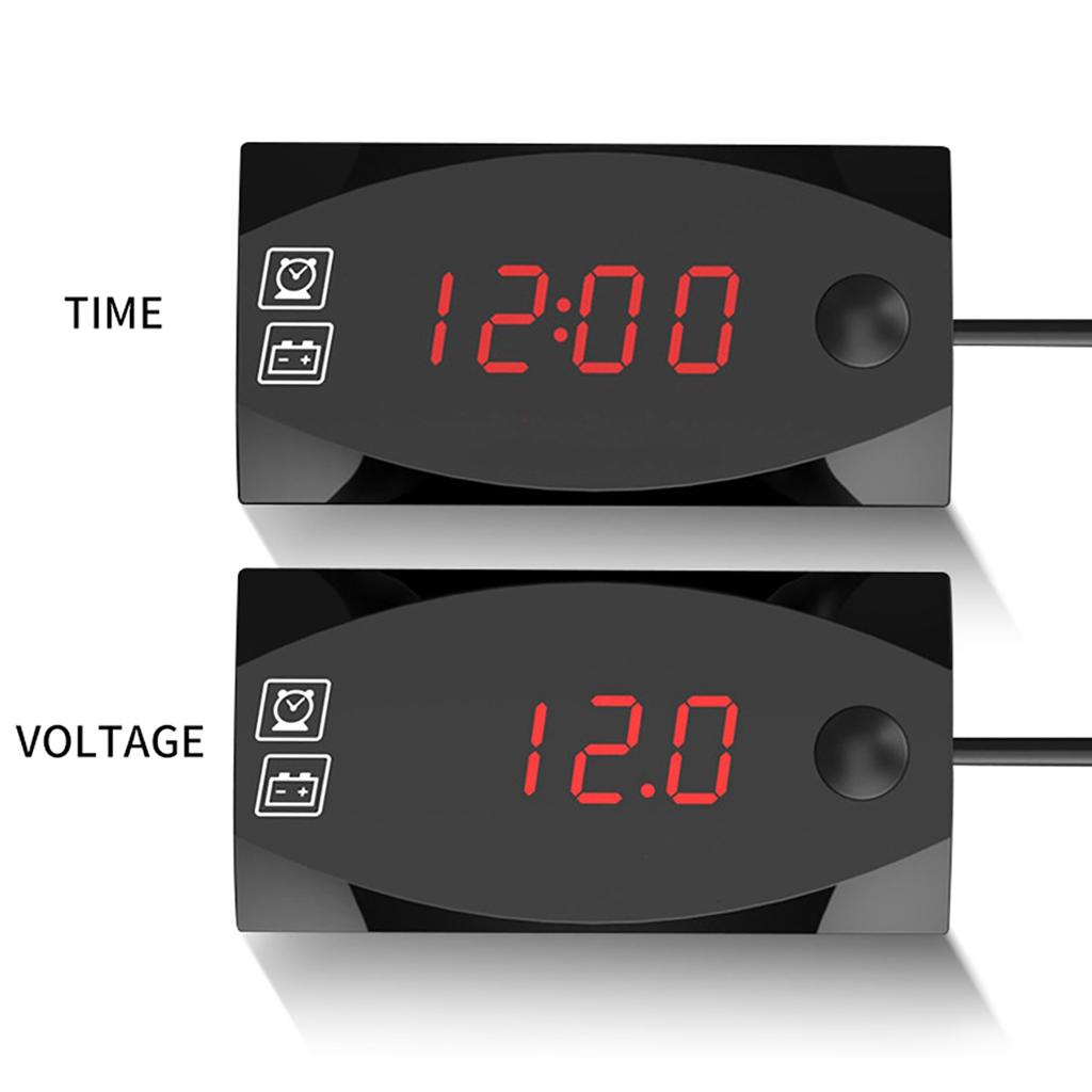 Multifunctional Motorcycle Voltmeter Water Proof Electronic Clock Gauge 2 in 1 LED Meter