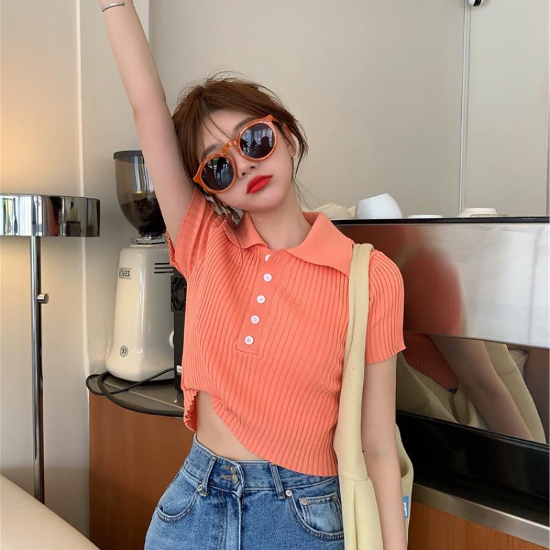 

Свитер с лацканами, женский, новый, короткий, стильный, внутренний, многослойный, весна-лето, корейский стиль, свободный и нежный, свитер-пуловер One size