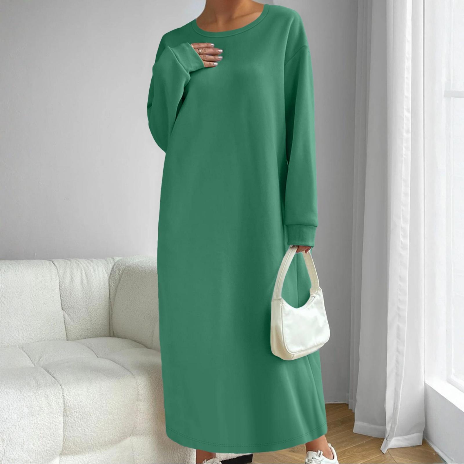 

Women s Solid-color Fashionable Long-sleeved Round-neck Dress XXL