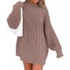 Abito Maglione Corto Oversize da Donna a Maglia Manica Lunga Girocollo Abito Lavorato a Maglia Largo