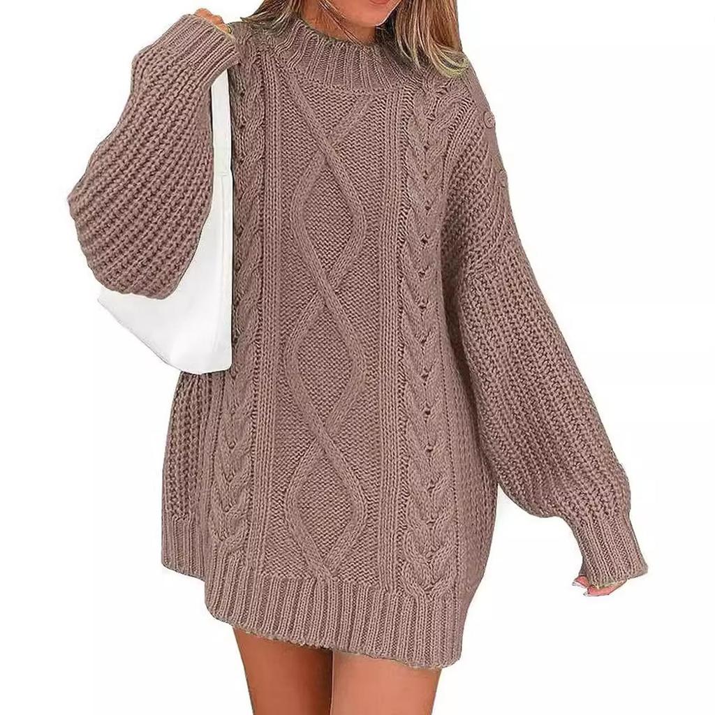 Abito Maglione Corto Oversize da Donna a Maglia Manica Lunga Girocollo Abito Lavorato a Maglia Largo