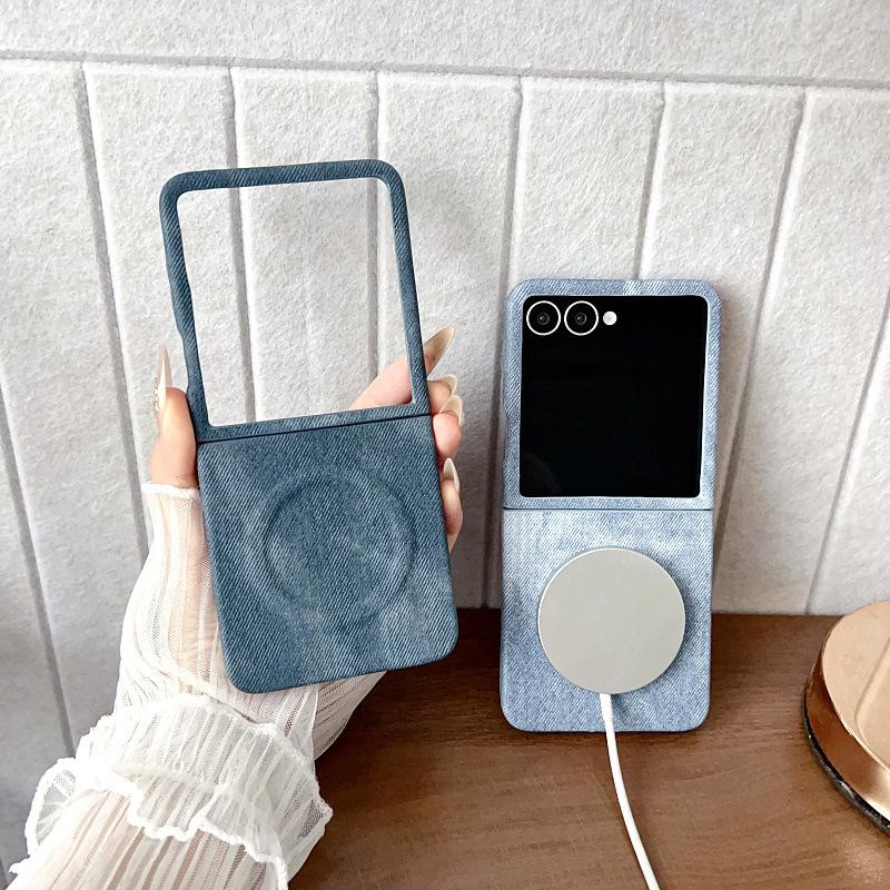 Suitable for Samsung Zflip7 Mobile Phone Case Anti Fall Zflip6 Simple Business Denim Magnetic Zflip6 Protective Case