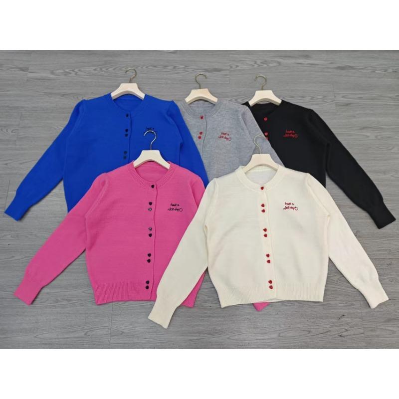 Winter new casual versatile crew neck single-breasted loose knitted cardigan sweater women