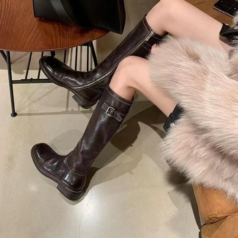 Chaussures de Luxe pour Femmes Marque Cuir Véritable Semelles Épaisses Bottes de Chevalier Bottes Hautes pour Femmes Chaussures pour Femmes Chaussures Zapatos De Mujer