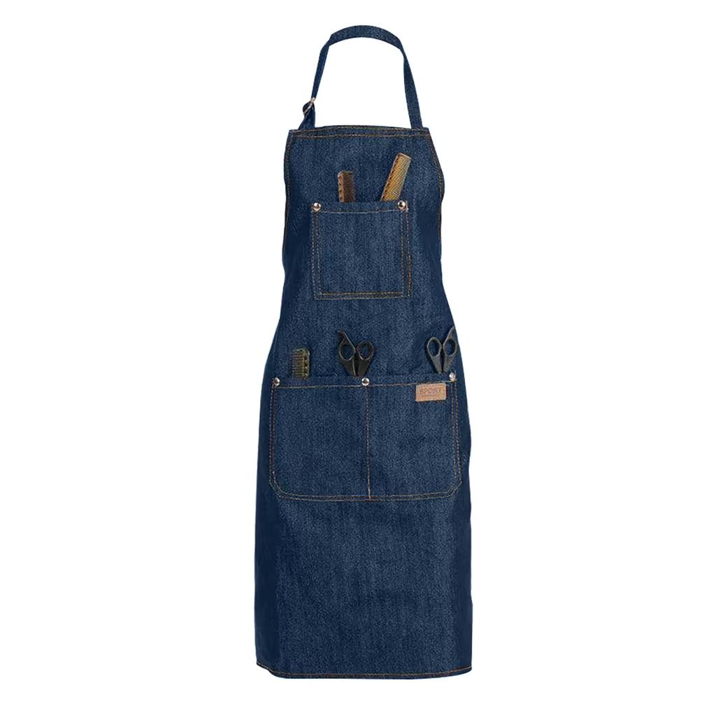 Grembiule di Jeans Abbigliamento da Lavoro per Salone Panno da Barbiere Cucina Cottura Grigliata Ristorante Bar Negozio Caffetterie Pasticceria Bellezza Unghie Uniforme