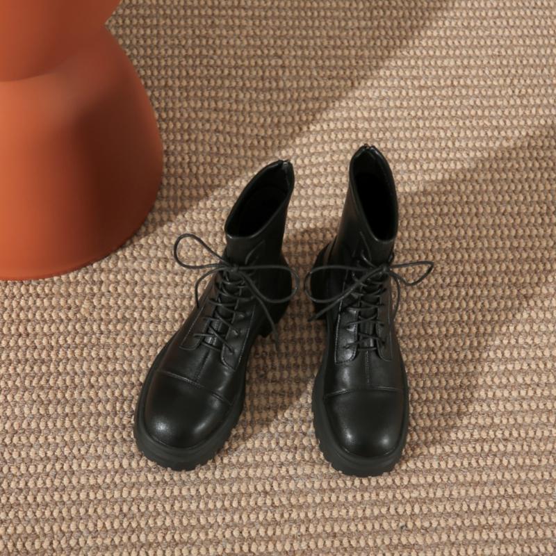 Women's High Heel Lace-Up Ankle Boots Thick Platform Chunky Heel Rear Zipper Long Boots White