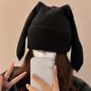Elastic Rabbit Ears Cap Trendy Solid Color Knitted Hat Versatile Brimless Beanie Hat  Outdoor