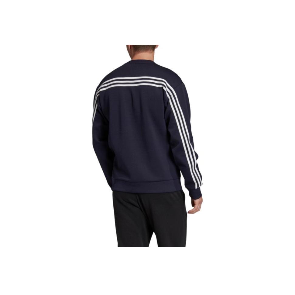 Adidas Solid Color Crew Neck Long Sleeve Fitted Logo Print Sweatshirt Men Tops Blue FI7952