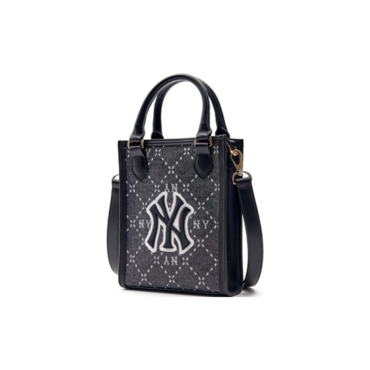 MLB Diamond Pattern Adjustable Detachable Shoulder Strap Faux Leather Tote Bag Unisex Tote Bags Black 7ACRMD93N-50BKS