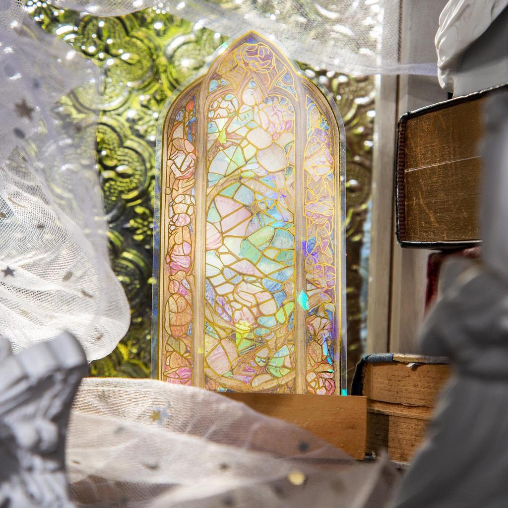 European Stained Glass Window Retro Journal Stickers - 10 Sheets of PET Material