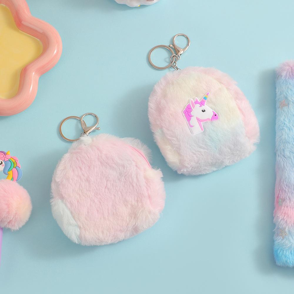 New Children's Unicorn Cartoon Wallet Plush Coin Purse Earphone Storage Bag Pouch Keychain Pendant Coins Wallet Kids Cute Purse