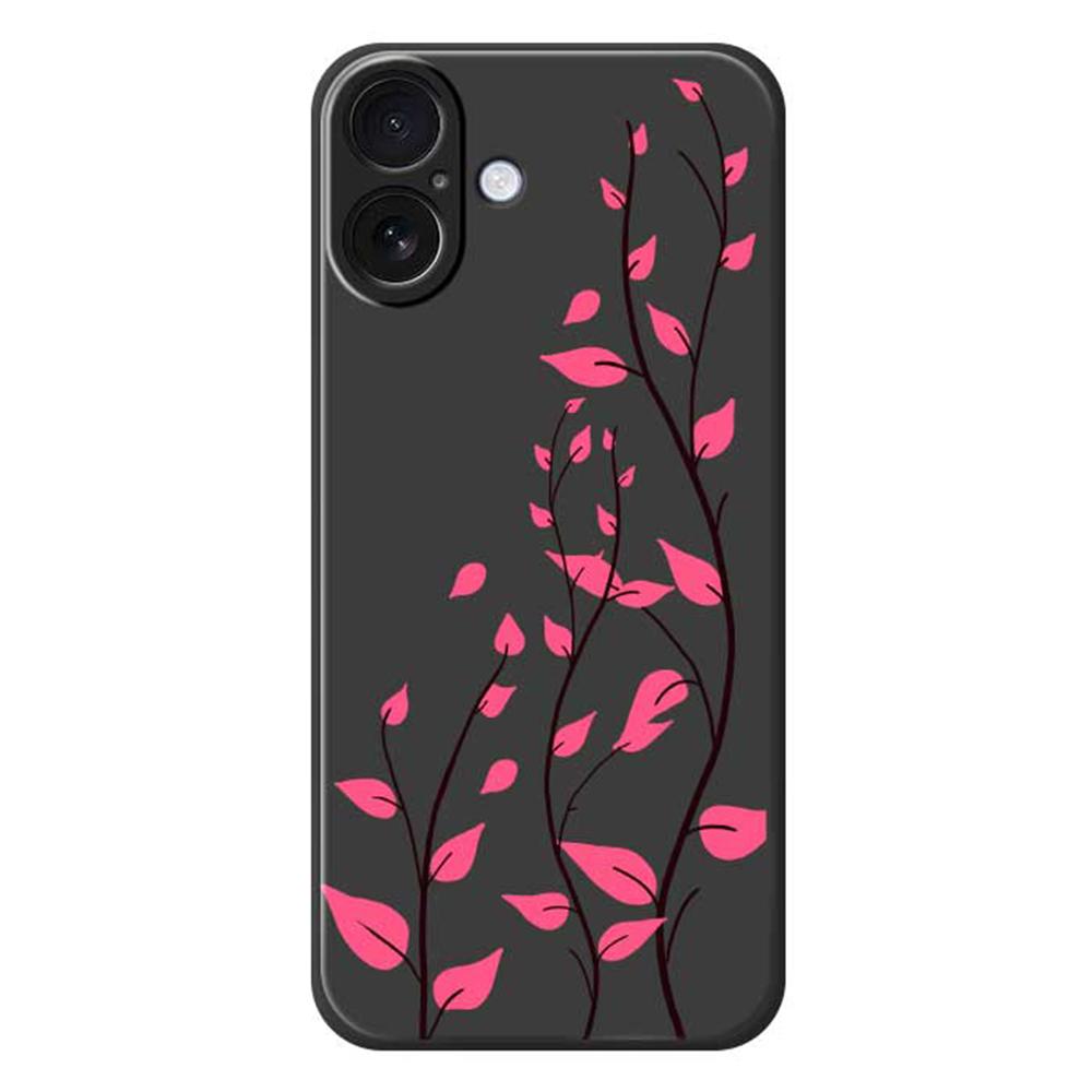 

For iPhone 17 Case Red Leaves Pattern Printing Straight Edge TPU Phone Back Cover Black