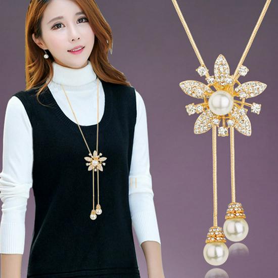 Korean Tassel Crystal Pendant Necklace - Elegant Long Sweater Chain