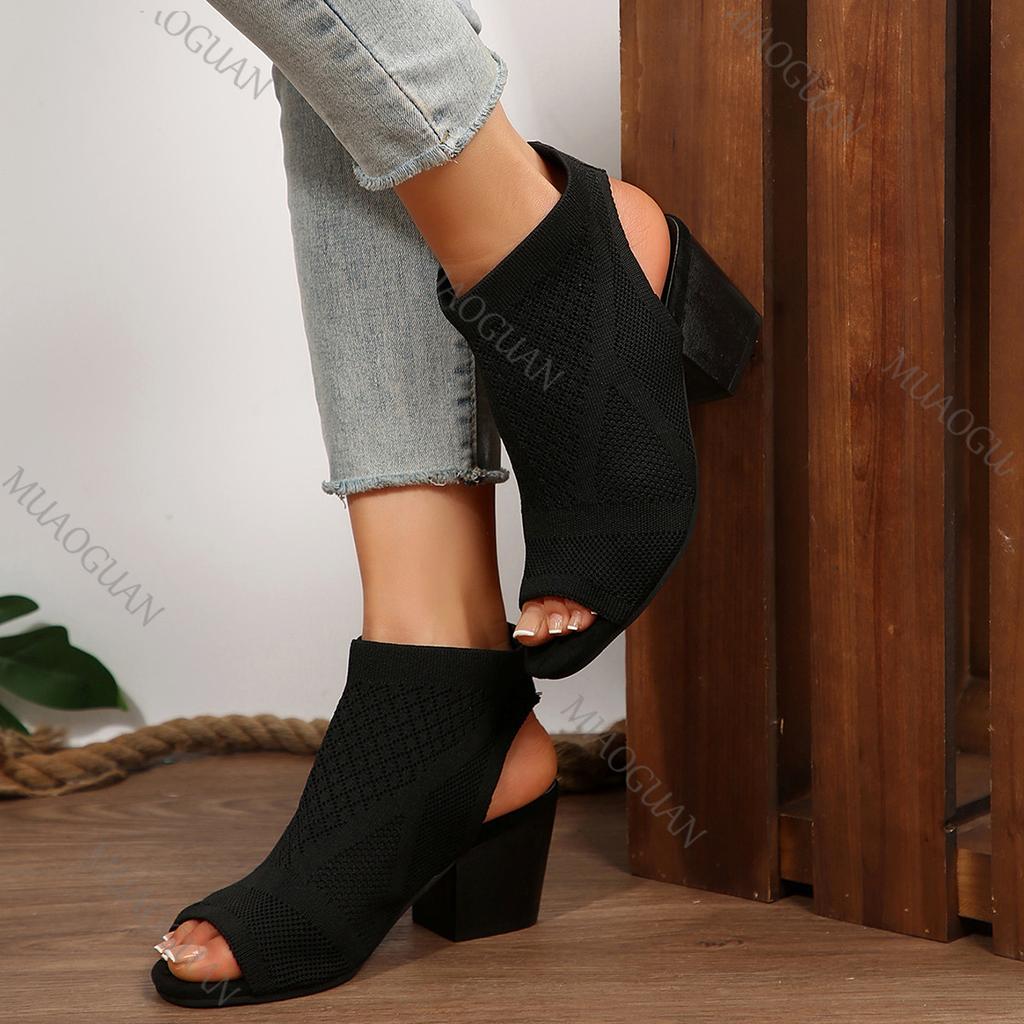 Fashion New High-heeled Sandals Summer Shoes for Women Black Mesh Breathable Peep Toe Casual Gladiator Slip on Women's Heels Sandales