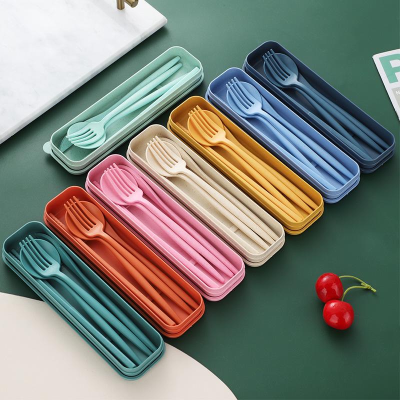 Portable Wheat Straw Cutlery Set: Knife, Fork, Spoon, Chopsticks for Office Workers