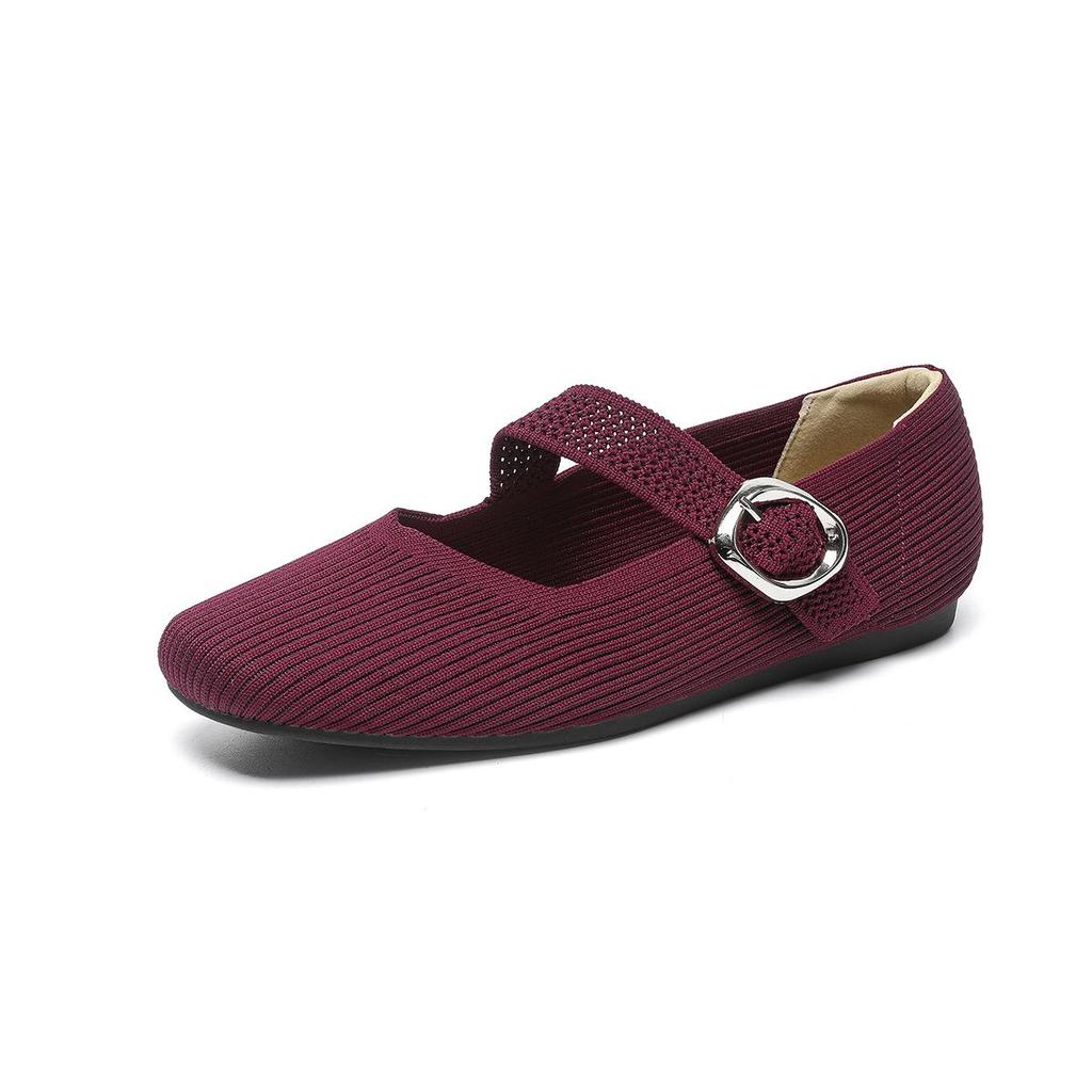 2024 Square Toe Queen's Knit Mary Jane Loafers - Soft Sole, Low Cut, Spring/Summer Style.
